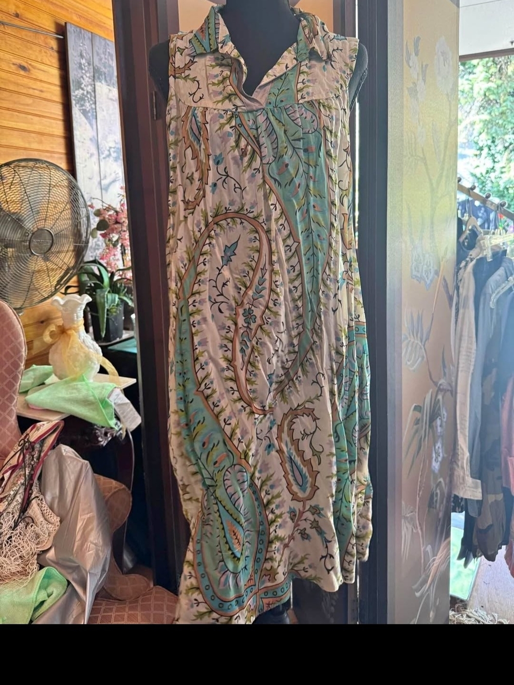 Johnny Was Teal and Cream Paisley Maxi Dress